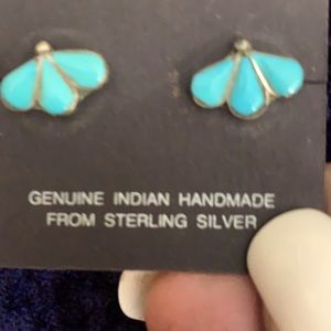 Handmade American Indian turquoise silver earrings